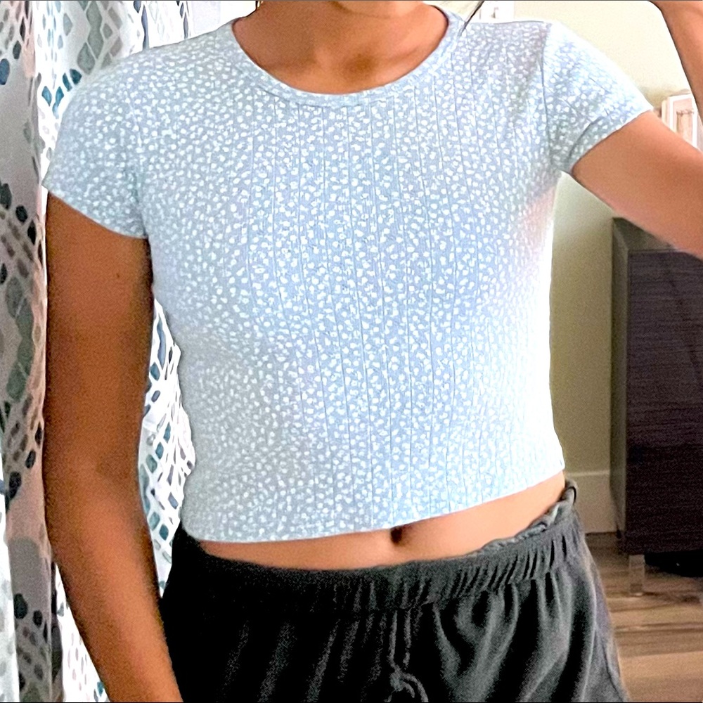 {Brandy Melville} BLUE FLORAL CROP TOP